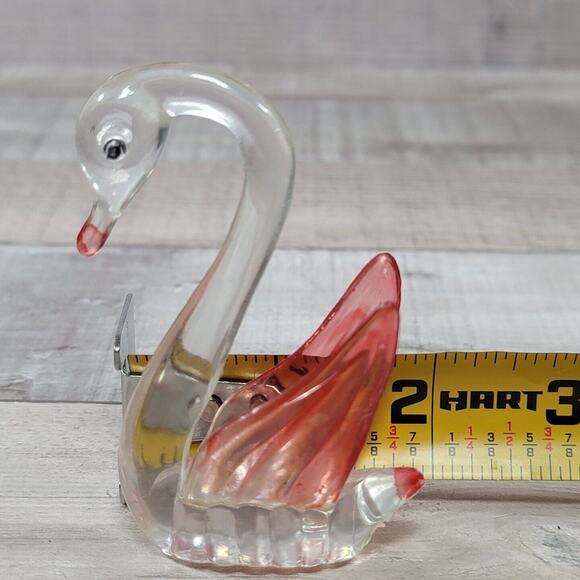 Vintage Lucite Swan Figurine Mini Clear Plastic Pink Accents Ring Hold Hong Kong - Picture 8 of 9